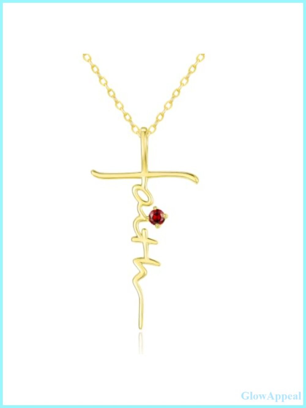 14K Gold Plated Faith Cross Pendant Necklace Garnet Christian Jewelry Gift